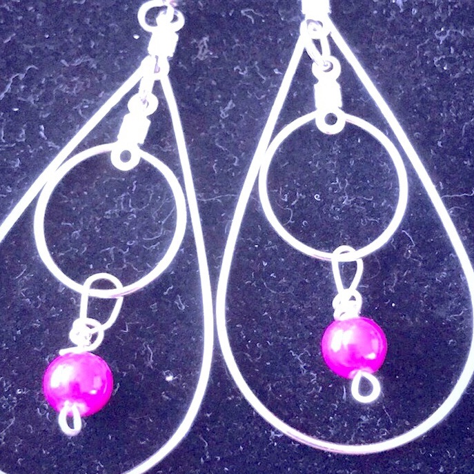 New Geometric Drop Earrings With Pink Bead Made By Amanda Sanchez